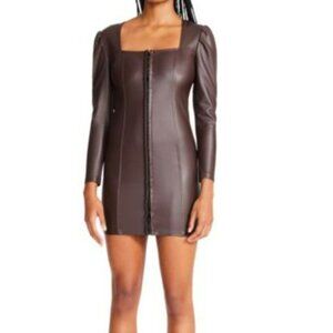 Betsey Johnson Brown Faux Leather Hook Front Corset Style Mini Dress Size 2 NWT